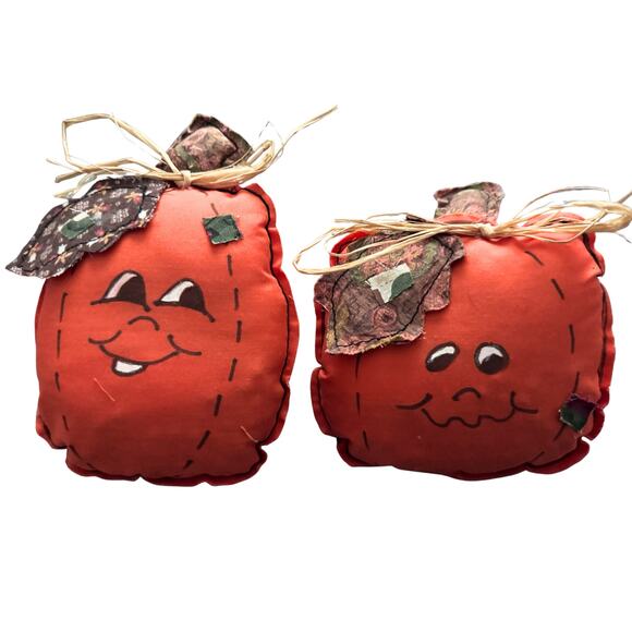Vintage Fabric Pumpkin Décor Set of 4 – Primitive Handmade Fall Halloween - Picture 6 of 12